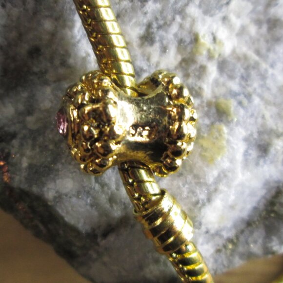 Double Ended Beaded Gold Plated Sterling Silver European Charm with Pink Crystal - Picture 4 of 9